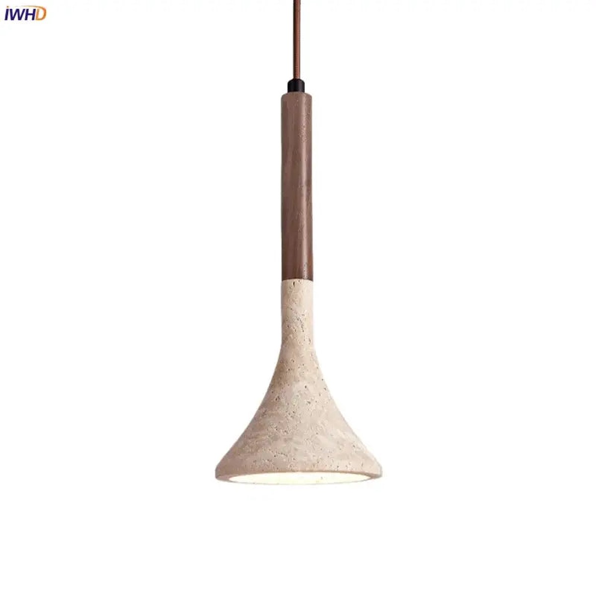 Modern beige concrete and dark wood led pendant light dining room