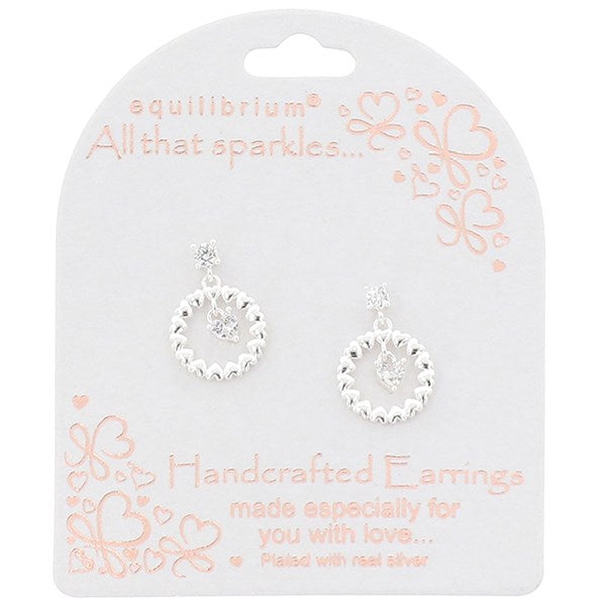 'All That Sparkles' Circle of Hearts Silver Plated Dangly Earrings
