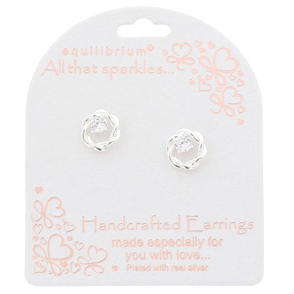 'All That Sparkles' Twisted Circle Silver Plated Stud Earrings