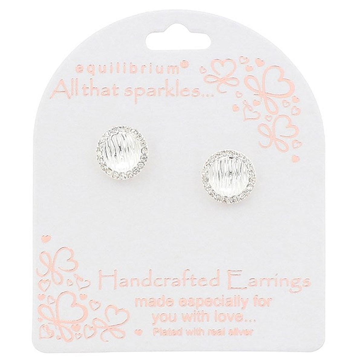 'All That Sparkles' Lined Circle Silver Plated Stud Earrings