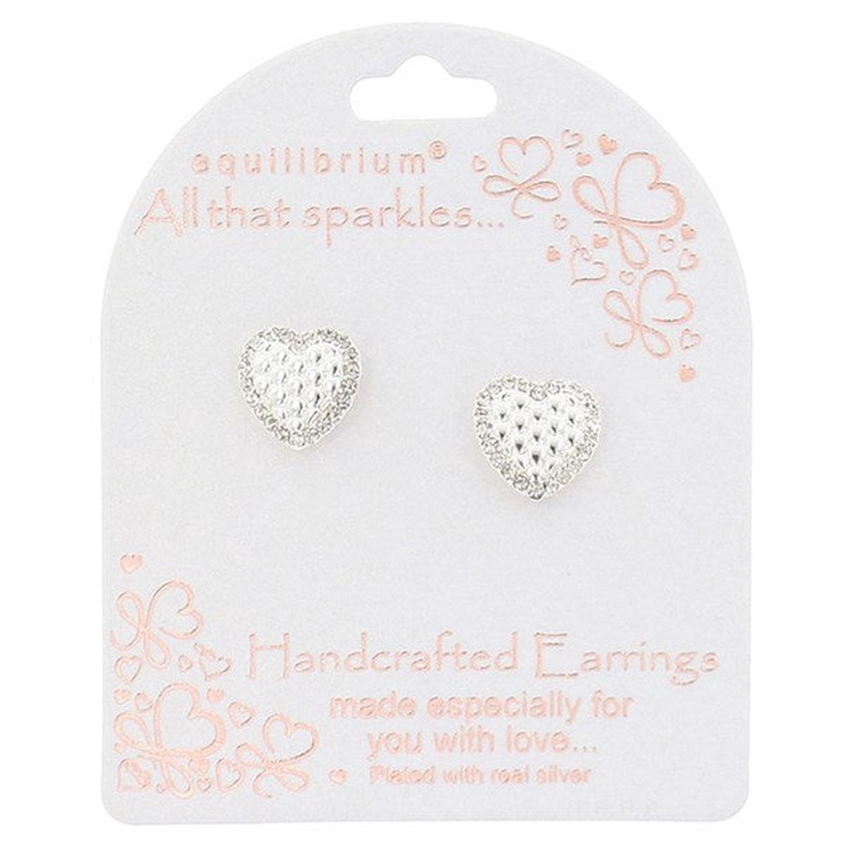 'All That Sparkles' Textured Heart Silver Plated Stud Earrings