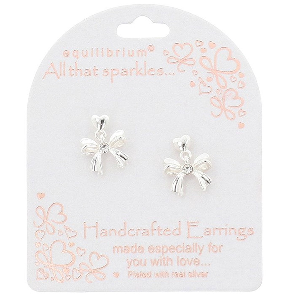 'All That Sparkles' Pretty Bow Silver Plated Dangly Earrings